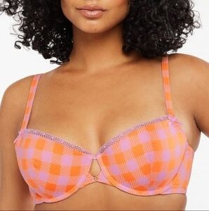 Savage X Fenty Check'd Out Print Gingham Remix Low-Cut Balconette Bra Size 32D